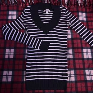 Striped Black/White Stretchy Long Sleeve Sweater